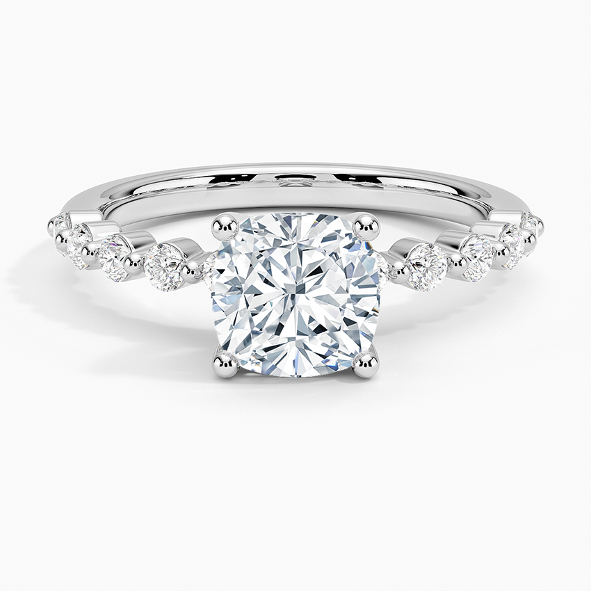 IGI Certified Lab Grown Diamond Engagement Ring Cushion Brilliant Graduated Side Stone Ring