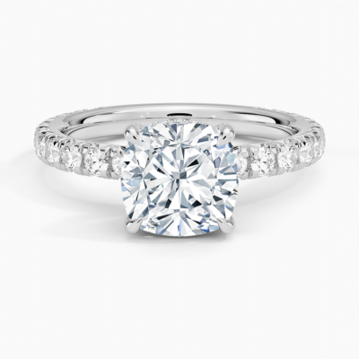 IGI Certified Lab Grown Diamond Engagement Ring Cushion Brilliant Hidden Halo Pavé Ring