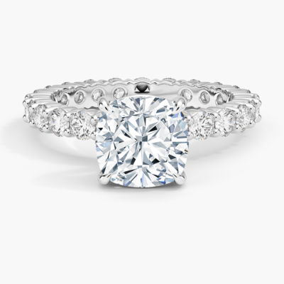 IGI Certified Lab Grown Diamond Engagement Ring Cushion Brilliant Full Eternity Pavé Ring