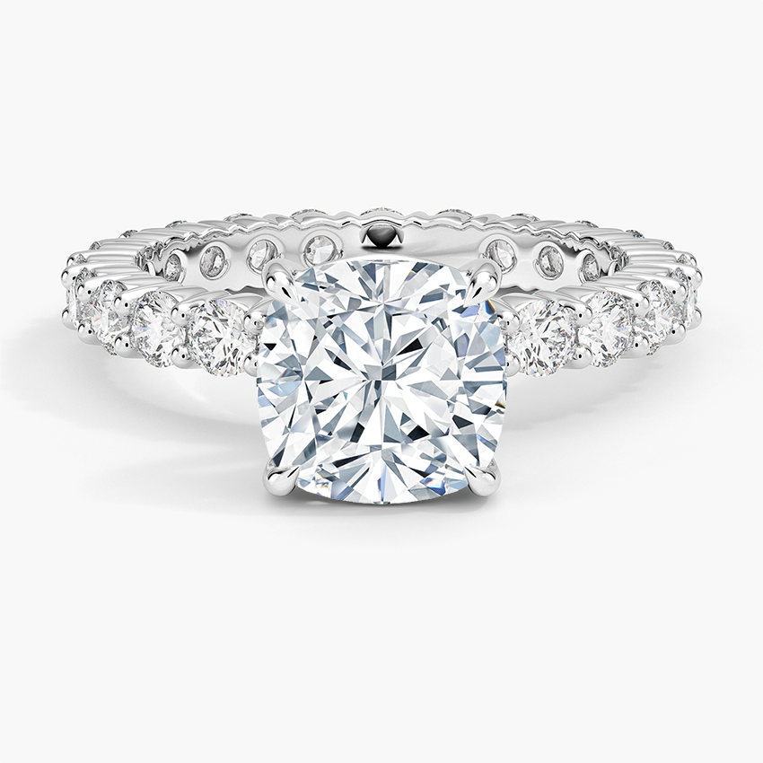 IGI Certified Lab Grown Diamond Engagement Ring Cushion Brilliant Full Eternity Pavé Ring