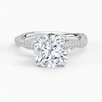 IGI Certified Lab Grown Diamond Engagement Ring Cushion Brilliant Floral Basket Hidden Halo Ring