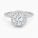 IGI Certified Lab Grown Diamond Engagement Ring Cushion Brilliant Halo With Hidden Halo And Pavé Band Ring