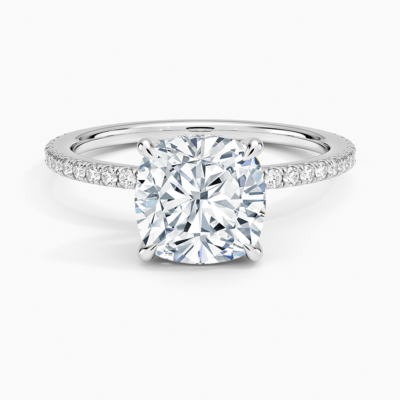 IGI Certified Lab Grown Diamond Engagement Ring Cushion Brilliant Hidden Halo Full Eternity Pavé Ring