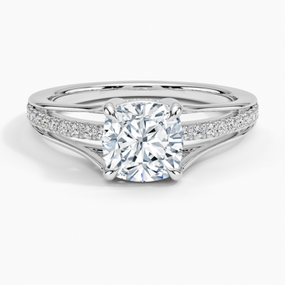 IGI Certified Lab Grown Diamond Engagement Ring Cushion Brilliant Split Shank Pavé Ring