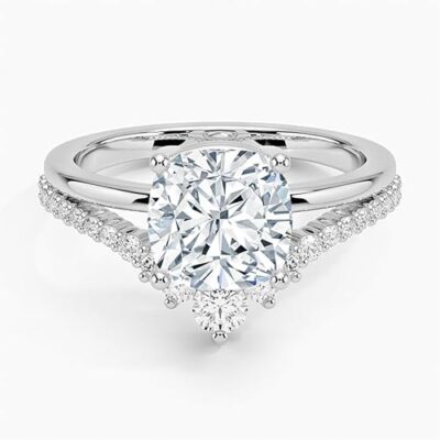 IGI Certified Lab Grown Diamond Engagement Ring Cushion Brilliant Diamond Ring with V-Shaped Pavé