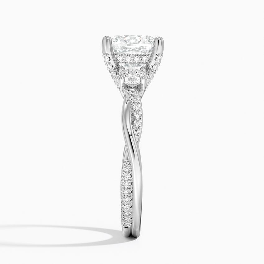 IGI Certified Lab Grown Diamond Engagement Ring Cushion Brilliant Three Stone Hidden Halo Ring With Twisted Pavé Shank - Image 3