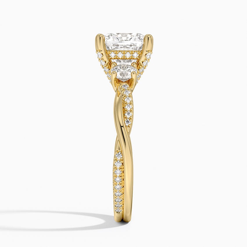 IGI Certified Lab Grown Diamond Engagement Ring Cushion Brilliant Three Stone Hidden Halo Ring With Twisted Pavé Shank - Image 6