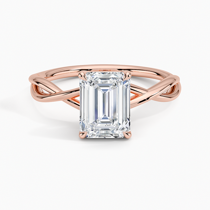 IGI Certified Lab Grown Diamond Engagement Ring Emerald Brilliant Solitaire Ring With Infinity Twist Open Shank - Image 7