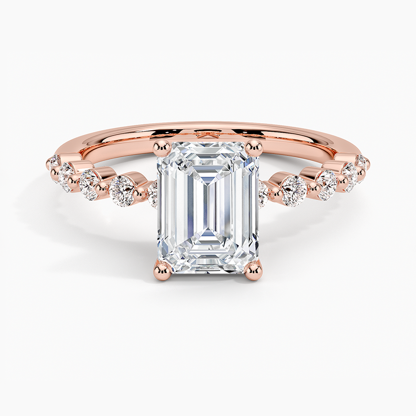 IGI Certified Lab Grown Diamond Engagement Ring Emerald Brilliant Graduated Side Stone Ring - Image 7