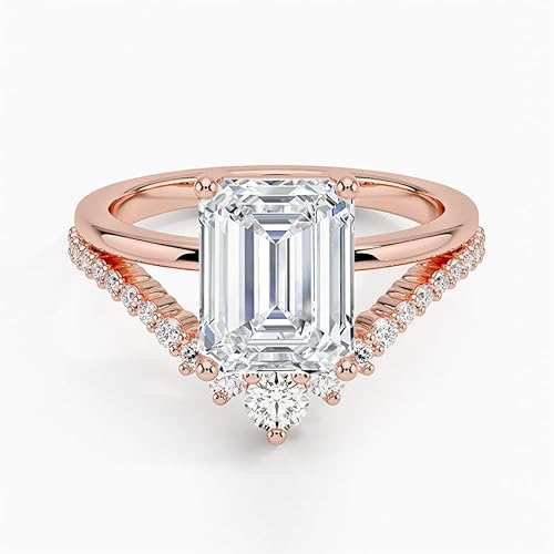 IGI Certified Lab Grown Diamond Engagement Ring Emerald Brilliant Diamond Ring with V-Shaped Pavé - Image 7