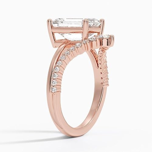 IGI Certified Lab Grown Diamond Engagement Ring Emerald Brilliant Diamond Ring with V-Shaped Pavé - Image 8