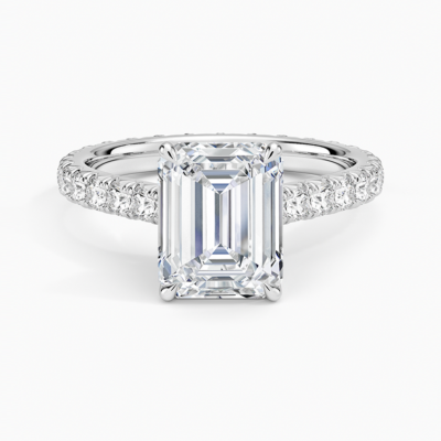 IGI Certified Lab Grown Diamond Engagement Ring Emerald Brilliant French Pavé Ring