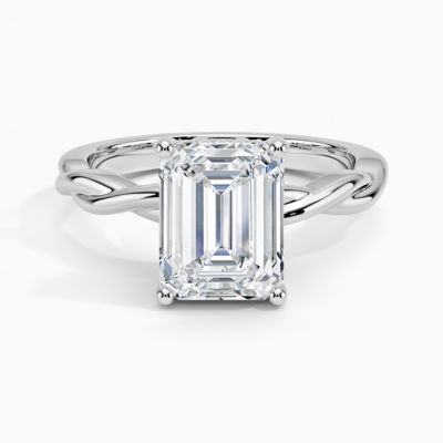 IGI Certified Lab Grown Diamond Engagement Ring Emerald Brilliant Hidden Halo Twisted Shank Solitaire Ring
