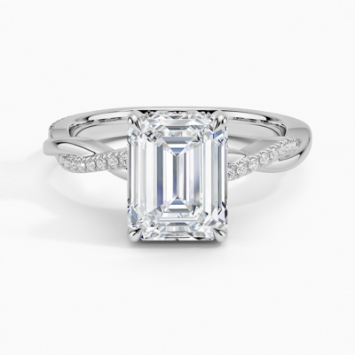 IGI Certified Lab Grown Diamond Engagement Ring Emerald Brilliant Hidden Halo Ring With Twisted Pavé Shank