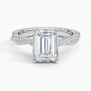 IGI Certified Lab Grown Diamond Engagement Ring Emerald Brilliant Hidden Halo Ring With Double Pavé Twisted Shank