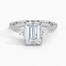 IGI Certified Lab Grown Diamond Engagement Ring Emerald Brilliant Three Stone Ring With Double Pavé Twisted Shank