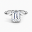 IGI Certified Lab Grown Diamond Engagement Ring Emerald Brilliant Hidden Halo Ring With Scalloped Multi-Prong Basket