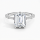 IGI Certified Lab Grown Diamond Engagement Ring Emerald Brilliant Hidden Halo Pavé Ring With Scalloped Multi-Prong Basket