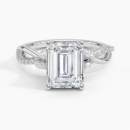 IGI Certified Lab Grown Diamond Engagement Ring Emerald Brilliant With Marquise Accent Diamond and Pavé Twist Shank Ring