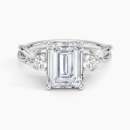 IGI Certified Lab Grown Diamond Engagement Ring Emerald Brilliant Three Stone Twist Shank Ring With Marquise Accent Diamond