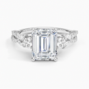 IGI Certified Lab Grown Diamond Engagement Ring Emerald Brilliant Three Stone Ring With Marquise Accent Diamond and Pavé Twist Shank