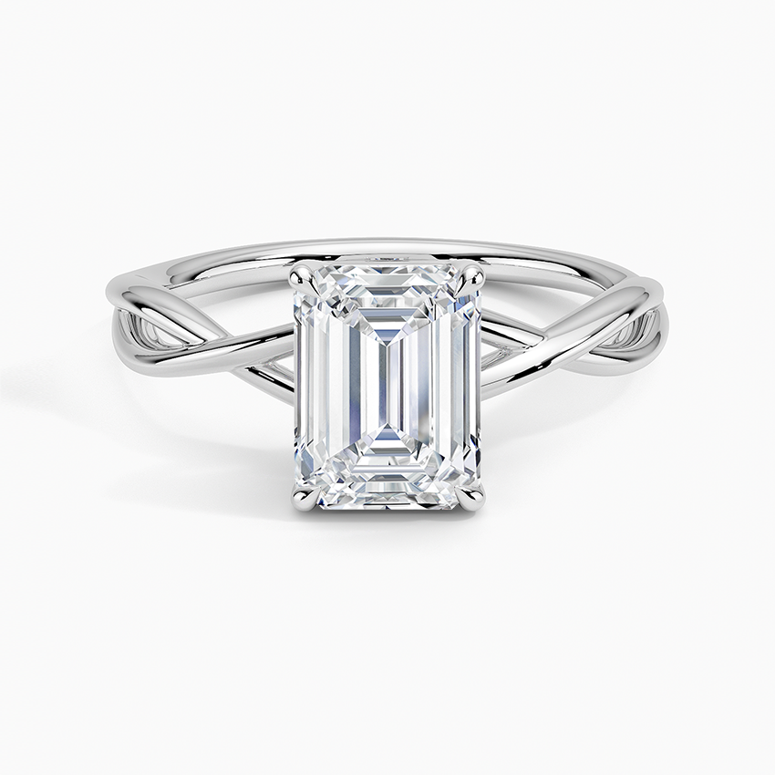 IGI Certified Lab Grown Diamond Engagement Ring Emerald Brilliant Solitaire Ring With Infinity Twist Open Shank