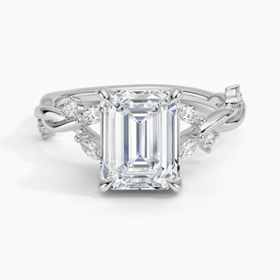 IGI Certified Lab Grown Diamond Engagement Ring Emerald Brilliant With Nature-Inspired Twist Band Ring