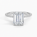 IGI Certified Lab Grown Diamond Engagement Ring Emerald Brilliant Ring With Hidden Marquise and Pavé Band