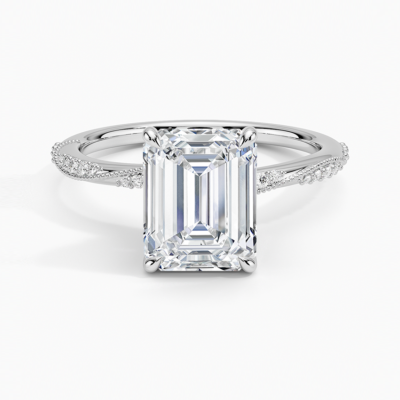 IGI Certified Lab Grown Diamond Engagement Ring Emerald Brilliant Cut Ring With Marquise Accent Side Stones