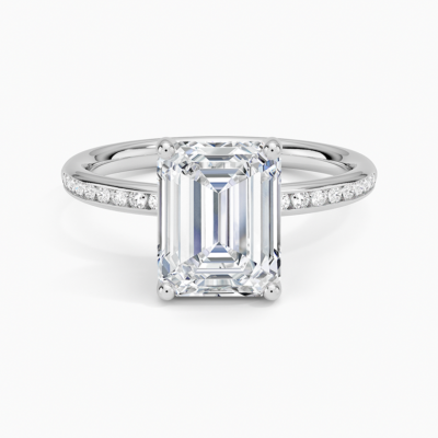 IGI Certified Lab Grown Diamond Engagement Ring Emerald Brilliant Cut With Pavé Shank Ring