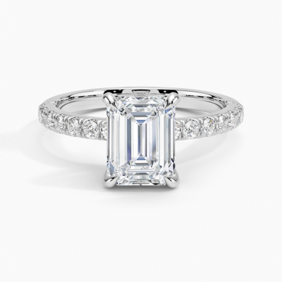 IGI Certified Lab Grown Diamond Engagement Ring Emerald Brilliant Hidden Halo Pavé Ring