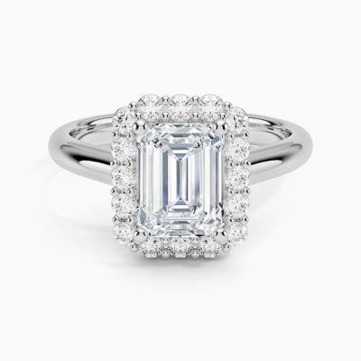 IGI Certified Lab Grown Diamond Engagement Ring Emerald Brilliant Halo Ring