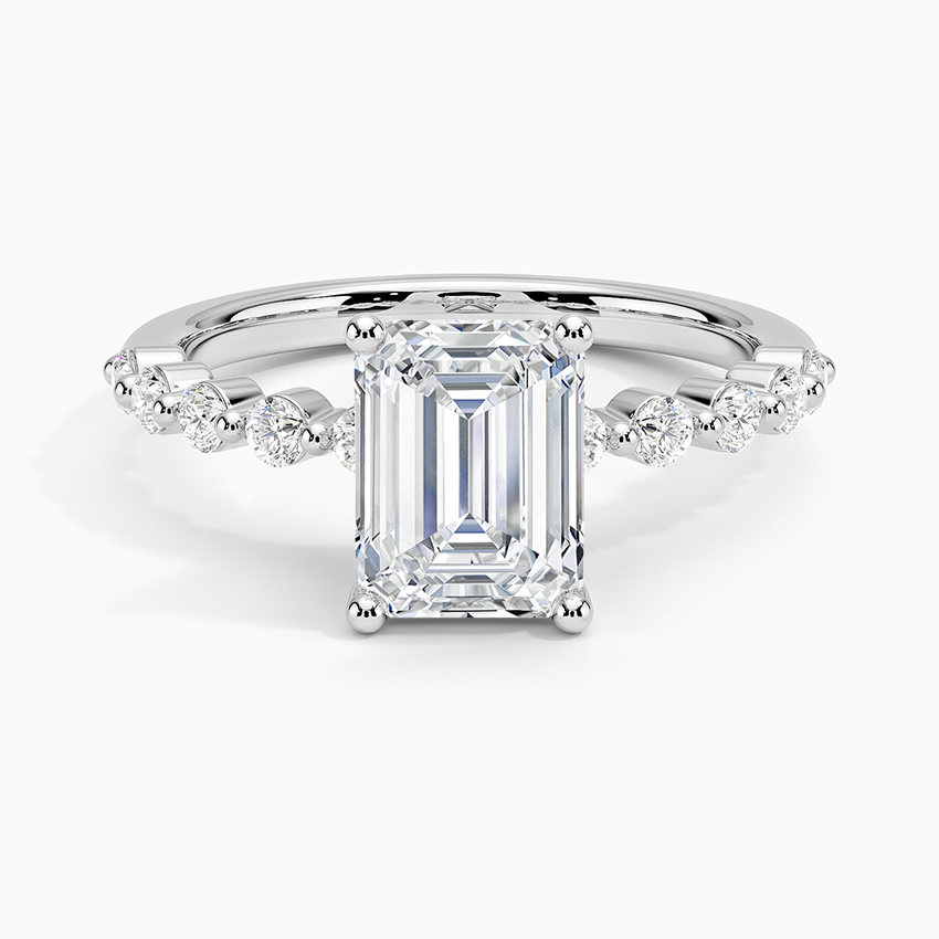 IGI Certified Lab Grown Diamond Engagement Ring Emerald Brilliant Graduated Side Stone Ring