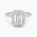 IGI Certified Lab Grown Diamond Engagement Ring Emerald Brilliant Halo With Hidden Halo And Pavé Band Ring