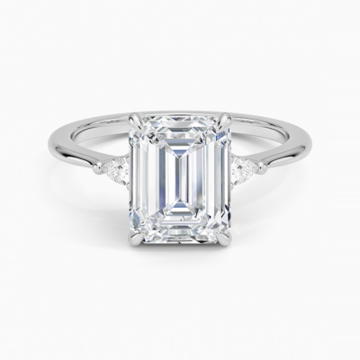 IGI Certified Lab Grown Diamond Engagement Ring Emerald Brilliant With Pear Accents Ring