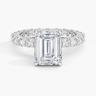 IGI Certified Lab Grown Diamond Engagement Ring Emerald Brilliant Full Eternity Pavé Ring