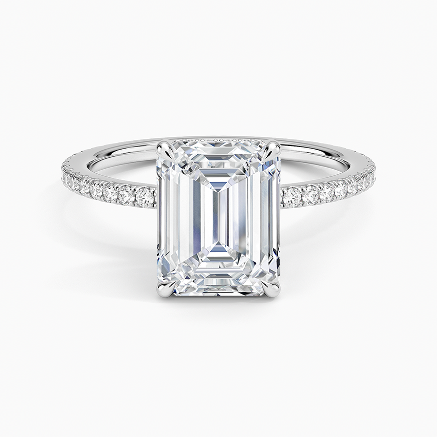 IGI Certified Lab Grown Diamond Engagement Ring Emerald Brilliant Hidden Halo Full Eternity Pavé Ring