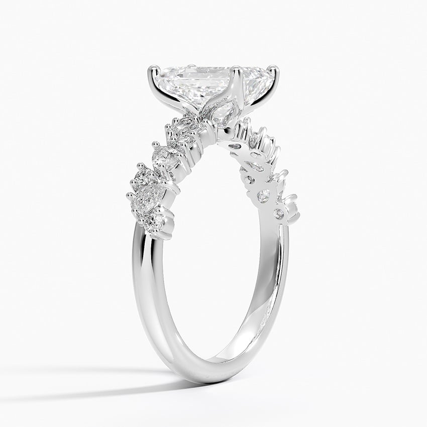 IGI Certified Lab Grown Diamond Engagement Ring Emerald Brilliant Floral Side Stone Ring - Image 2