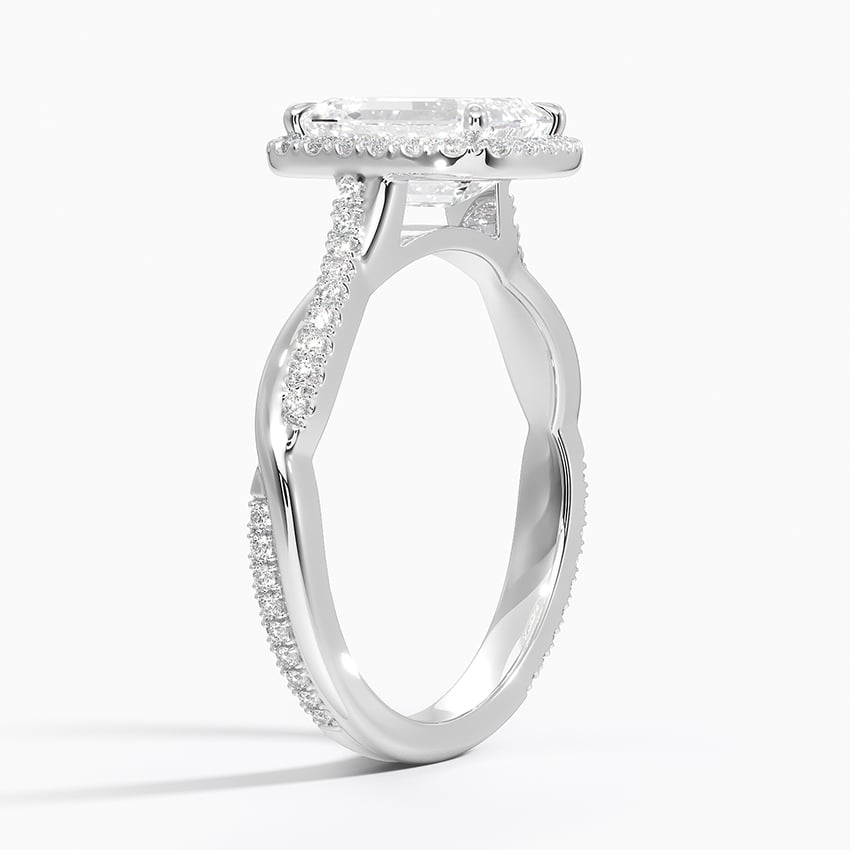IGI Certified Lab Grown Diamond Engagement Ring Emerald Brilliant Halo Ring With Twisted Pavé Shank - Image 2