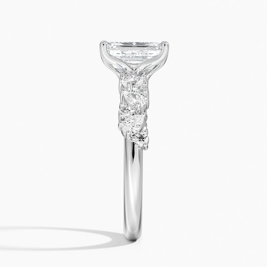 IGI Certified Lab Grown Diamond Engagement Ring Emerald Brilliant Floral Side Stone Ring - Image 3
