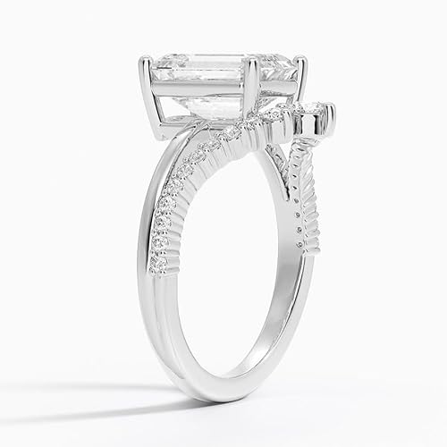 IGI Certified Lab Grown Diamond Engagement Ring Emerald Brilliant Diamond Ring with V-Shaped Pavé - Image 2
