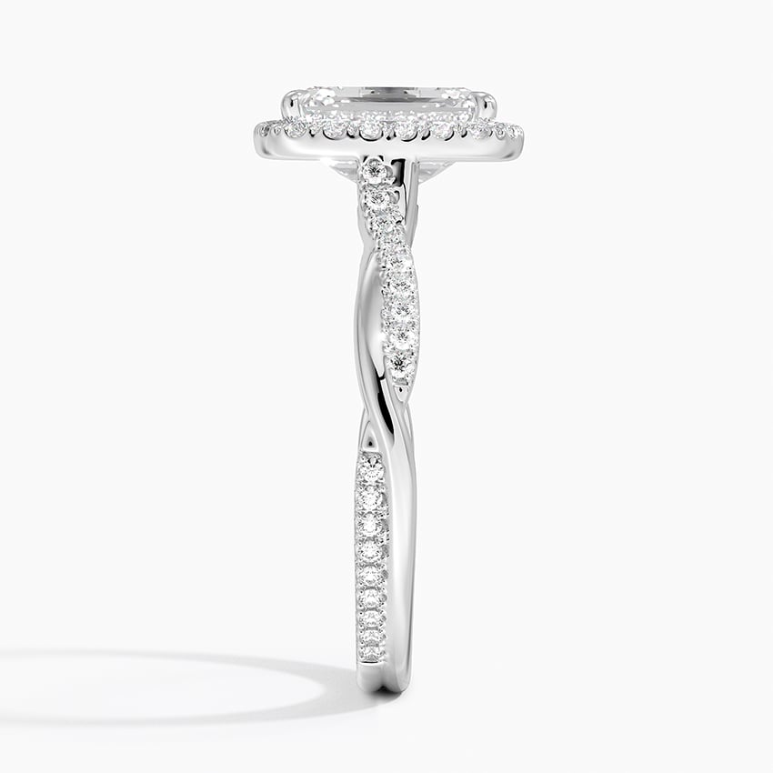 IGI Certified Lab Grown Diamond Engagement Ring Emerald Brilliant Halo Ring With Twisted Pavé Shank - Image 3