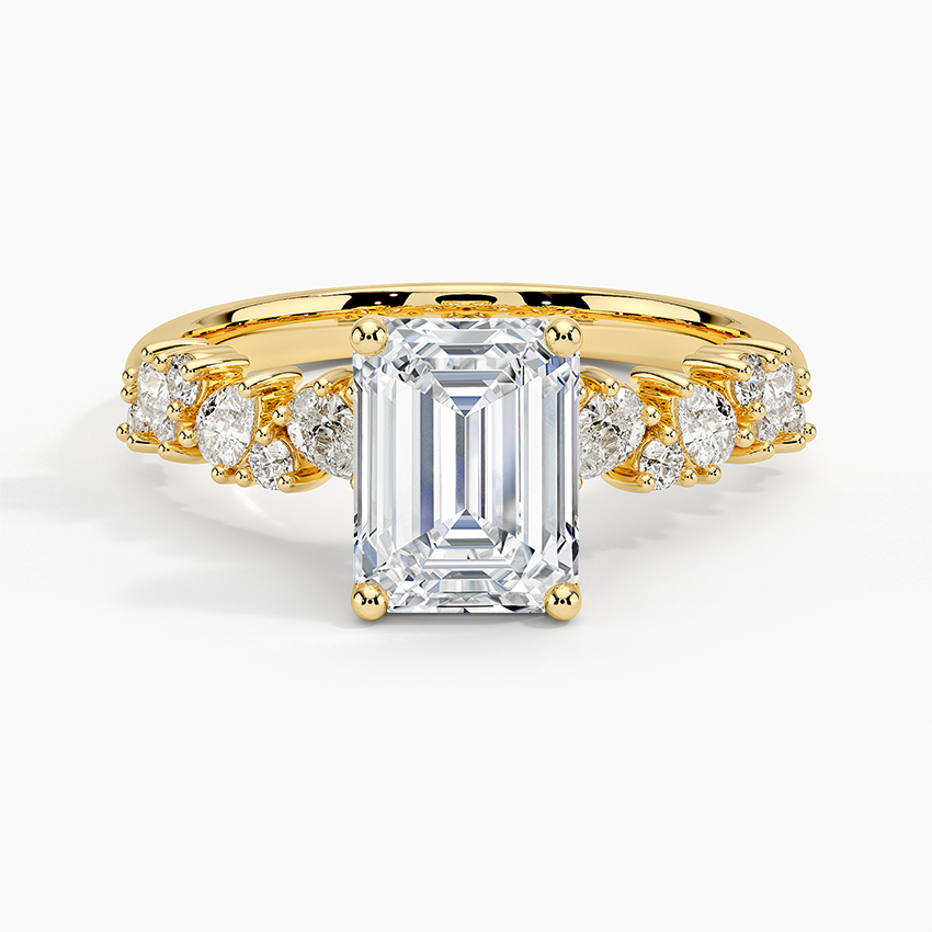 IGI Certified Lab Grown Diamond Engagement Ring Emerald Brilliant Floral Side Stone Ring - Image 4