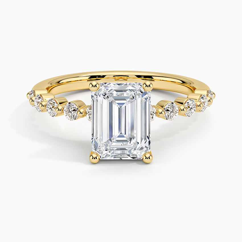 IGI Certified Lab Grown Diamond Engagement Ring Emerald Brilliant Graduated Side Stone Ring - Image 4