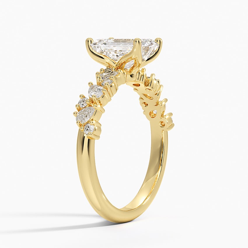 IGI Certified Lab Grown Diamond Engagement Ring Emerald Brilliant Floral Side Stone Ring - Image 5
