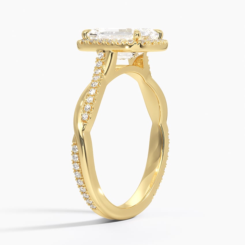 IGI Certified Lab Grown Diamond Engagement Ring Emerald Brilliant Halo Ring With Twisted Pavé Shank - Image 5