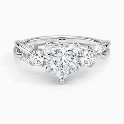 IGI Certified Lab Grown Diamond Engagement Ring Heart Brilliant Three Stone Twist Shank Ring With Marquise Accent Diamond