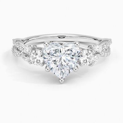 IGI Certified Lab Grown Diamond Engagement Ring Heart Brilliant Three Stone Ring With Marquise Accent Diamond and Pavé Twist Shank
