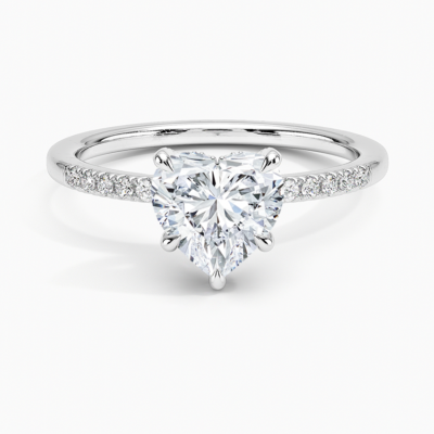 IGI Certified Lab Grown Diamond Engagement Ring Heart Brilliant Ring With Hidden Halo and Pavé Cathedral