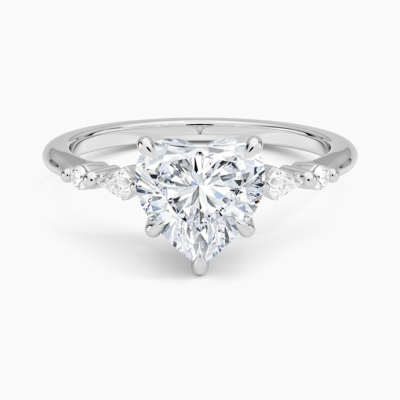 IGI Certified Lab Grown Diamond Engagement Ring Heart Brilliant With Kite Accent Diamond Ring